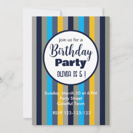 Invitación Fiesta de cumpleaños de las franjas coloridas