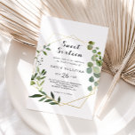 Invitación Fiesta de Cumpleaños de las Hojas Verdes Tropicale<br><div class="desc">Esta verde tropical deja la dulce invitación de dieciséis años de fiesta es perfecta para una familia simple y amigos se reúnen 16 años de celebración. El diseño está decorado con hermosas hojas verdes pintadas a mano,  adornando un marco geométrico dorado.</div>