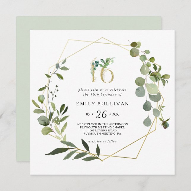 Invitación Fiesta de Cumpleaños de las Hojas Verdes Tropicale (Anverso / Reverso)