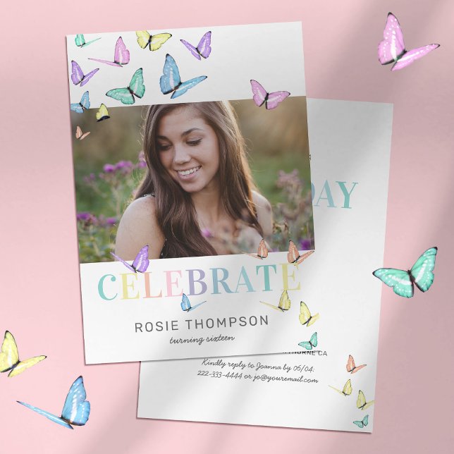 Invitación Fiesta de cumpleaños de las mariposas Rainbow Past (Subido por el creador)