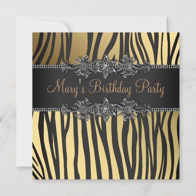 Invitación Fiesta de cumpleaños de las mujeres de oro negro (Anverso)