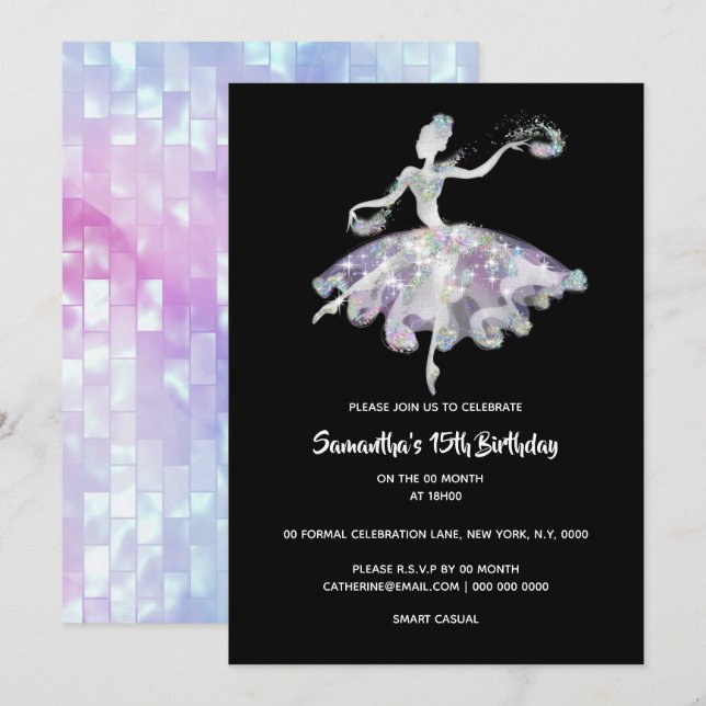 Invitación Fiesta de cumpleaños de las niñas Ballerina purpur (Anverso / Reverso)