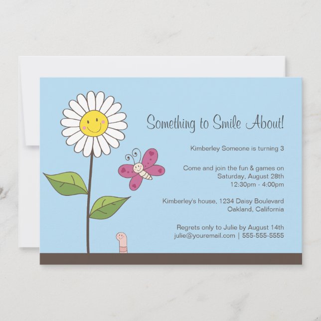 Invitación Fiesta de cumpleaños de las niñas Daisy & Butterfl (Anverso)