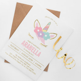 Invitación Fiesta de cumpleaños de las niñas de Cute Unicorn