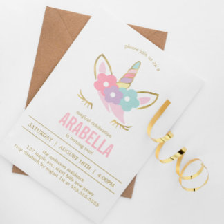 Invitación Fiesta de cumpleaños de las niñas de Cute Unicorn