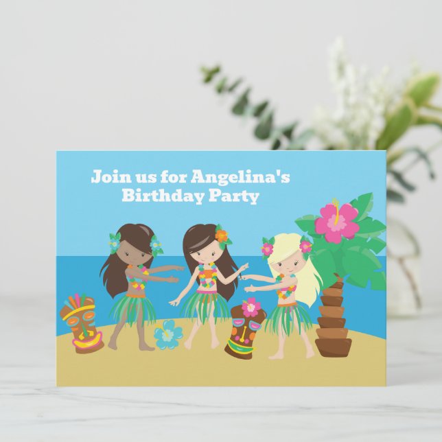 Invitación Fiesta de cumpleaños de las niñas de Hula, Persona (Anverso de pie)