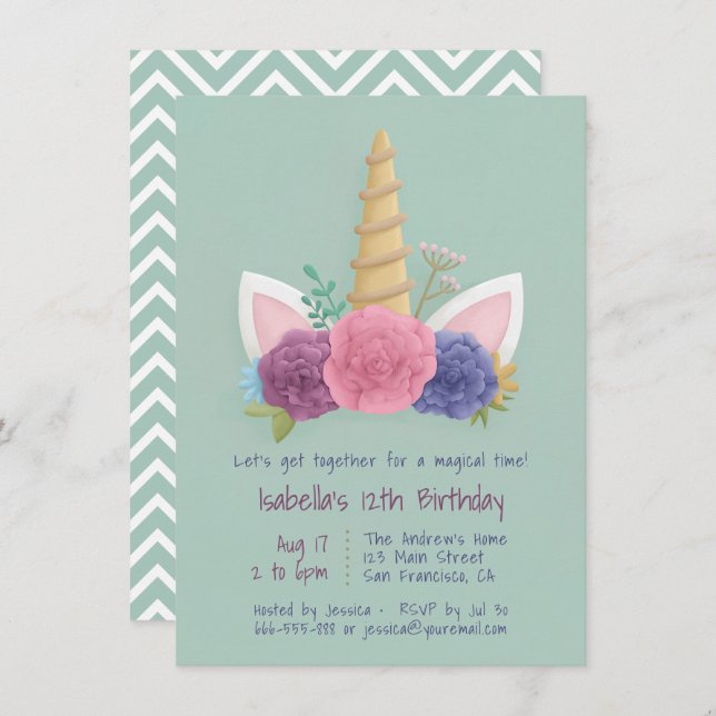 Invitación Fiesta de cumpleaños de las niñas de la primavera  (Anverso / Reverso)