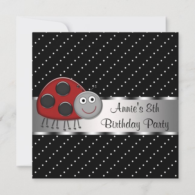 Invitación Fiesta de cumpleaños de las niñas Mariquitas Rojas (Anverso)