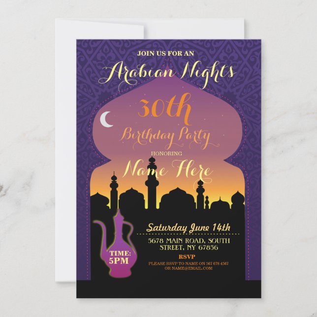 Invitación Fiesta de cumpleaños de las noches árabes Invitan  (Anverso)