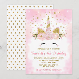 Invitación Fiesta de cumpleaños de las nubes rosadas de Unico