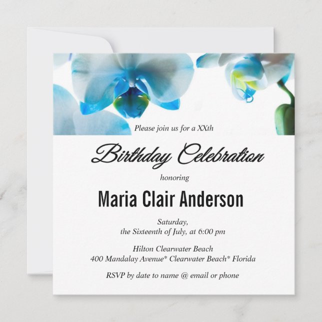 Invitación Fiesta de cumpleaños de las orquídeas azules/invit (Anverso)