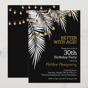 Invitación Fiesta de cumpleaños de las Palmas de Oro y Negro