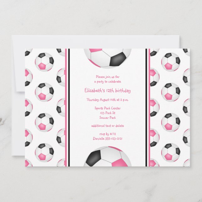 Invitación fiesta de cumpleaños de las pelotas negras rosadas (Anverso)