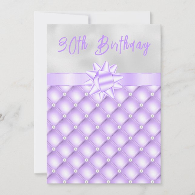 Invitación Fiesta de cumpleaños de las perlas moradas y plate (Anverso)