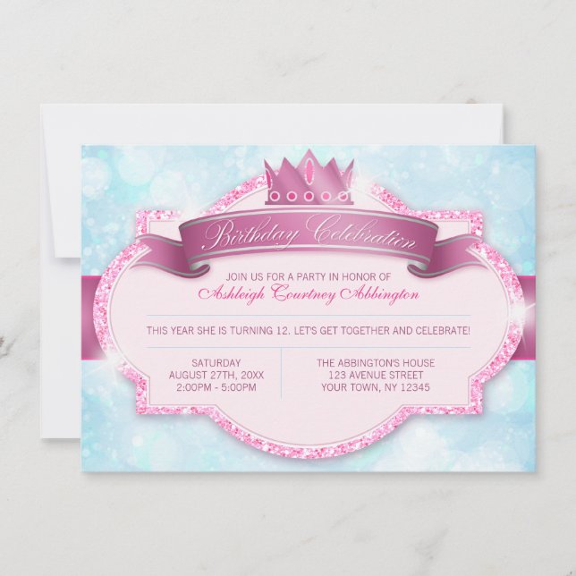 Invitación Fiesta de cumpleaños de las Purpurinas rosadas de  (Anverso)