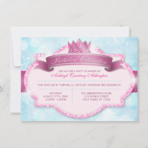 Invitación Fiesta de cumpleaños de las Purpurinas rosadas de 