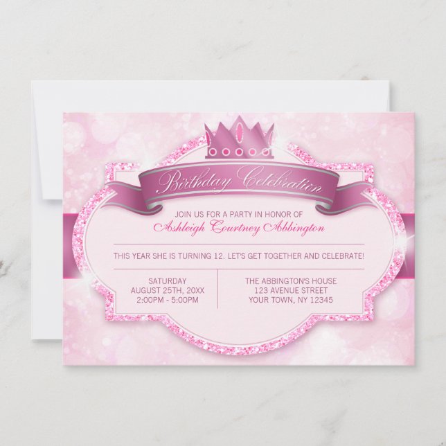 Invitación Fiesta de cumpleaños de las Purpurinas rosadas de  (Anverso)