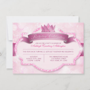 Invitación Fiesta de cumpleaños de las Purpurinas rosadas de 