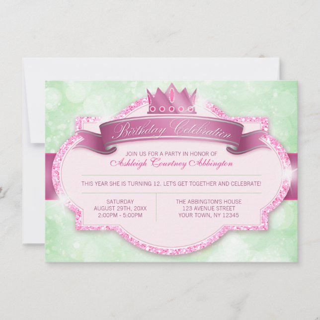 Invitación Fiesta de cumpleaños de las Purpurinas rosadas de  (Anverso)