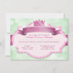 Invitación Fiesta de cumpleaños de las Purpurinas rosadas de 