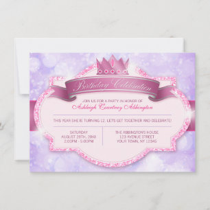 Invitación Fiesta de cumpleaños de las Purpurinas rosadas de 