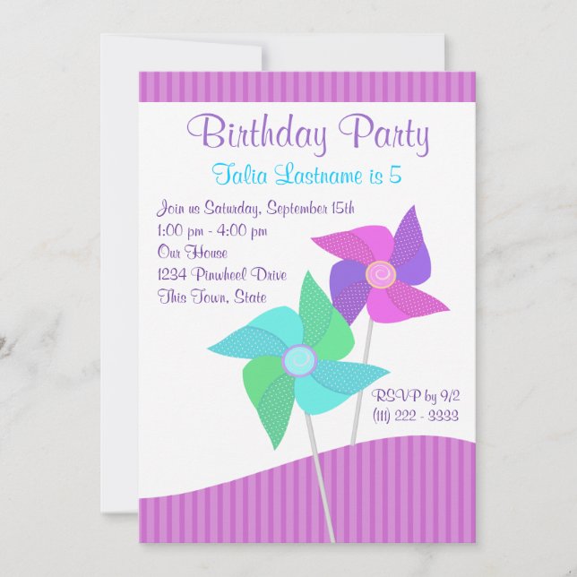 Invitación Fiesta de cumpleaños de las ruedas moradas y azule (Anverso)