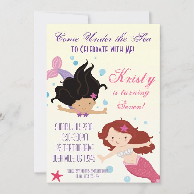 Invitación Fiesta de cumpleaños de las sirenas del océano ama (Anverso)