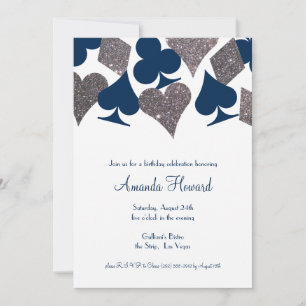 Invitación Fiesta de cumpleaños de Las Vegas azul marino purp