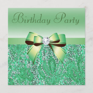Invitación Fiesta de Cumpleaños de las Verdes, Bow & Diamond