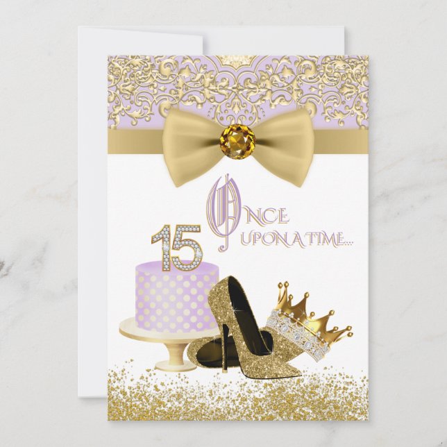 Invitación Fiesta de cumpleaños de Lavender y Gold Quinceaner (Anverso)