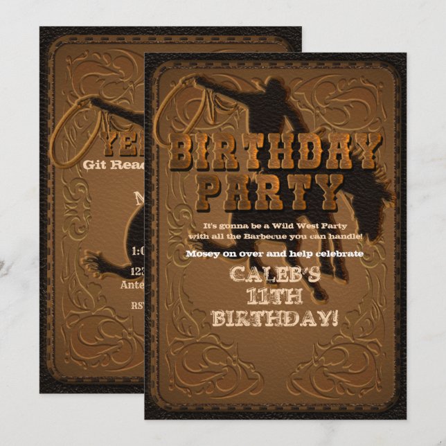 Invitación Fiesta de cumpleaños de Leather Western Wild West  (Anverso / Reverso)