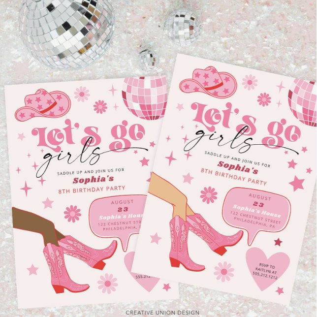 Invitación Fiesta de cumpleaños de lechera rosa Vamos Chicas (Subido por el creador)