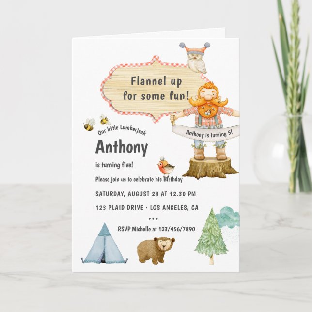 Invitación Fiesta de cumpleaños de leñador (Anverso)