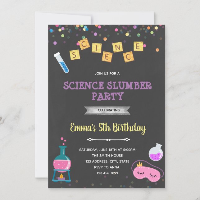 Invitación Fiesta de cumpleaños de lentas de la ciencia (Anverso)