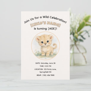 Invitación Fiesta de Cumpleaños de León de Safari en Acuarela