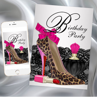 Invitación Fiesta de cumpleaños de leopard High Heel Shoe