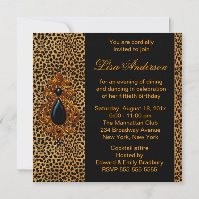 Invitación Fiesta de Cumpleaños de Leopardo Lujoso (Anverso)
