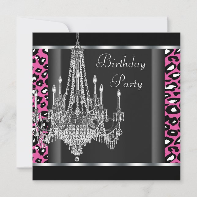 Invitación Fiesta de Cumpleaños de Leopardo Rosa Brillante Ca (Anverso)