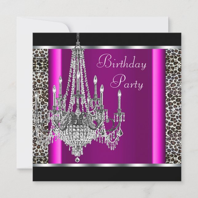 Invitación Fiesta de cumpleaños de leopardo rosa caliente de  (Anverso)