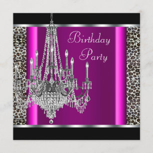 Invitación Fiesta de cumpleaños de leopardo rosa caliente de 