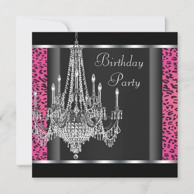 Invitación Fiesta de cumpleaños de leopardo rosa caliente de  (Anverso)