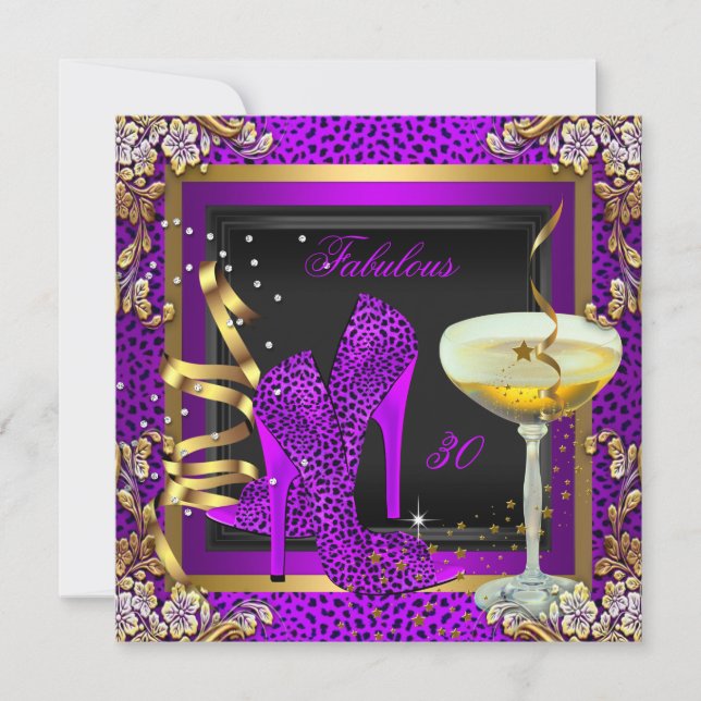 Invitación Fiesta de Cumpleaños de Leopardo Rosa Púrpura Fabu (Anverso)