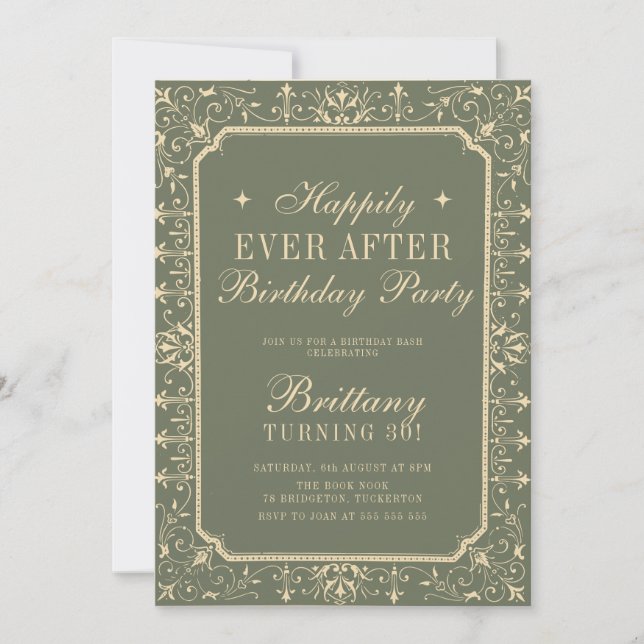 Invitación Fiesta de Cumpleaños de Libro Antiguo Feliz Para S (Anverso)