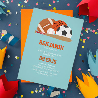Invitación Fiesta de cumpleaños de Light Blue All Star Sports
