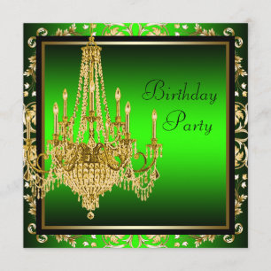 Invitación Fiesta de cumpleaños de Lime Green Gold Damask Cha
