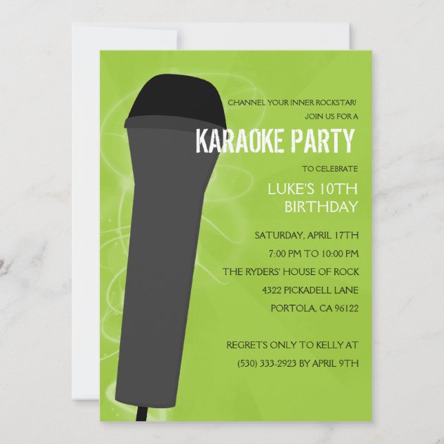 Invitación Fiesta de cumpleaños de Lime Rock Out Karaoke (Anverso)