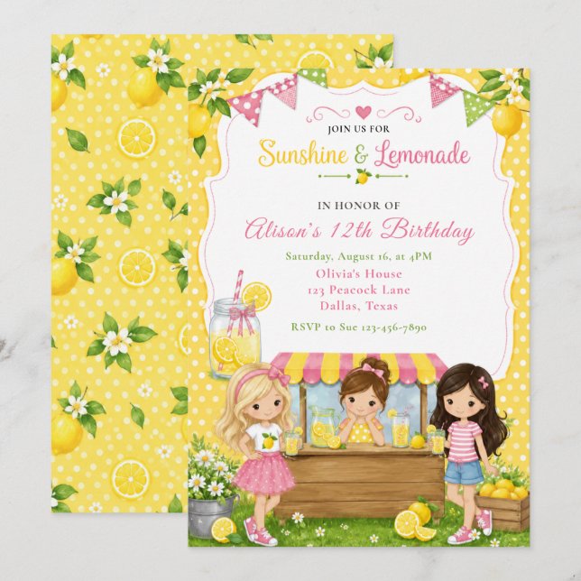 Invitación Fiesta de Cumpleaños de Limonada (Anverso / Reverso)