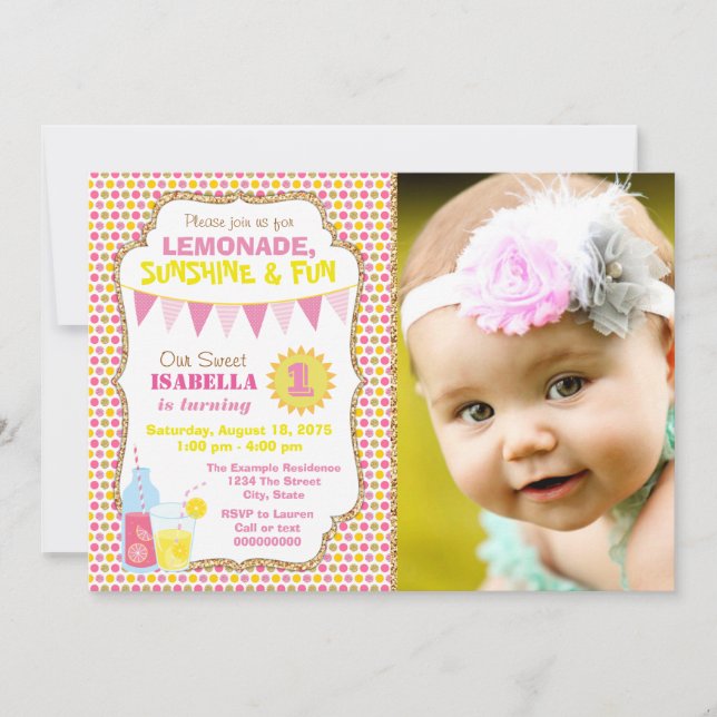 Invitación Fiesta de Cumpleaños de Limonada Foto Fiesta de Li (Anverso)