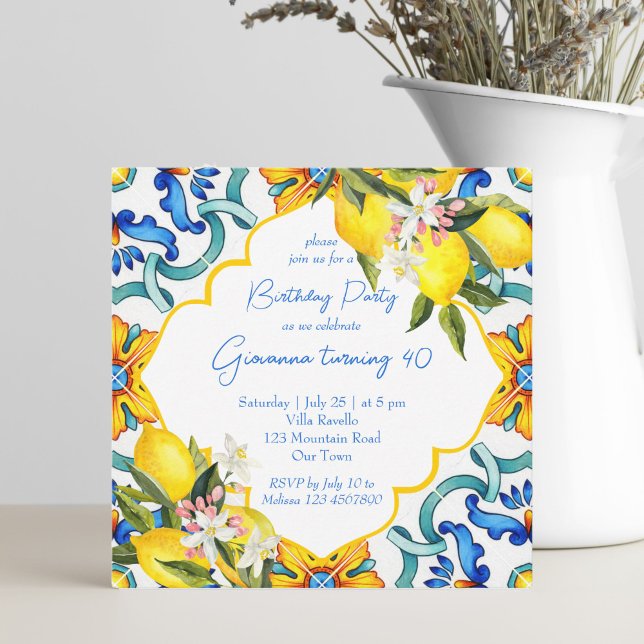Invitación fiesta de cumpleaños de limones de azulejos de mal (Subido por el creador)