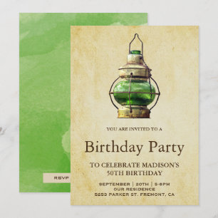 Invitación Fiesta de cumpleaños de linterna verde rústica vin